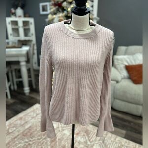 Madewell Wool Blend Pullover Sweater Size L Bell Ruffle Sleeve Blush Pink Cozy